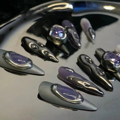 Purple-Silver Cyberpunk Nails