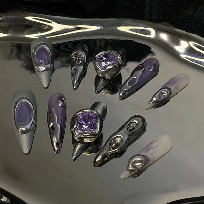 Purple-Silver Cyberpunk Nails