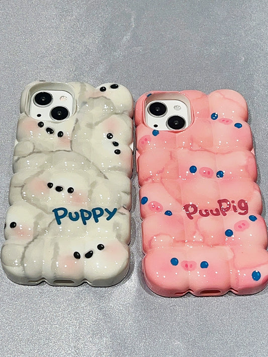 Adorable Pink Pig and White Puppy iPhone Case