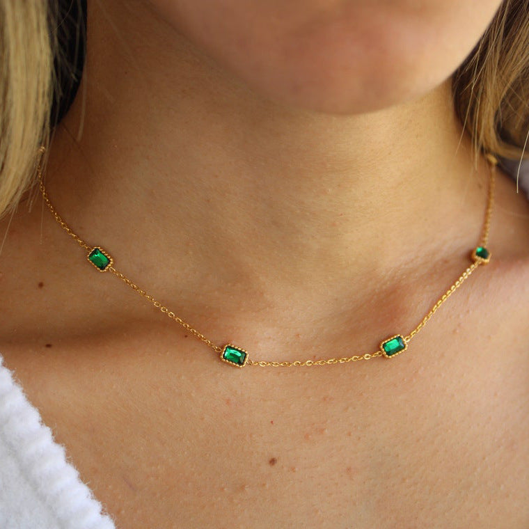 Square Emerald Zircon Necklace & Bracelet